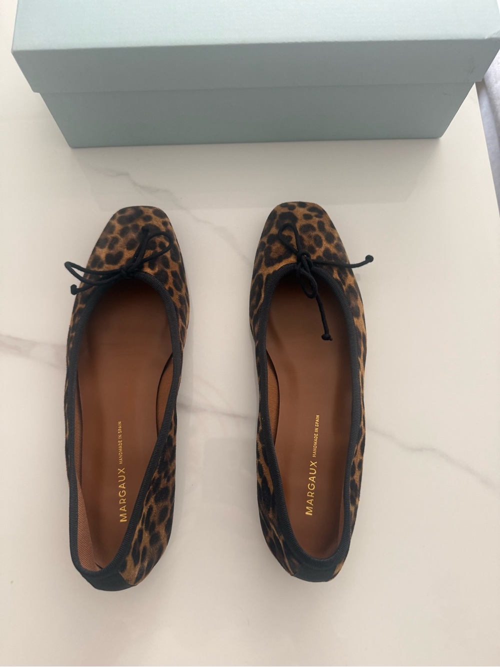 Margaux Suede Leopard-Print Ballet Flats in Tan and Black